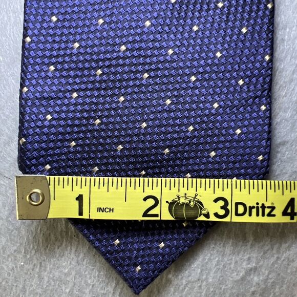 Dunhill Tie Silk Dark Blue Dots Made in England 59"L 3.5"W - Picture 7 of 7